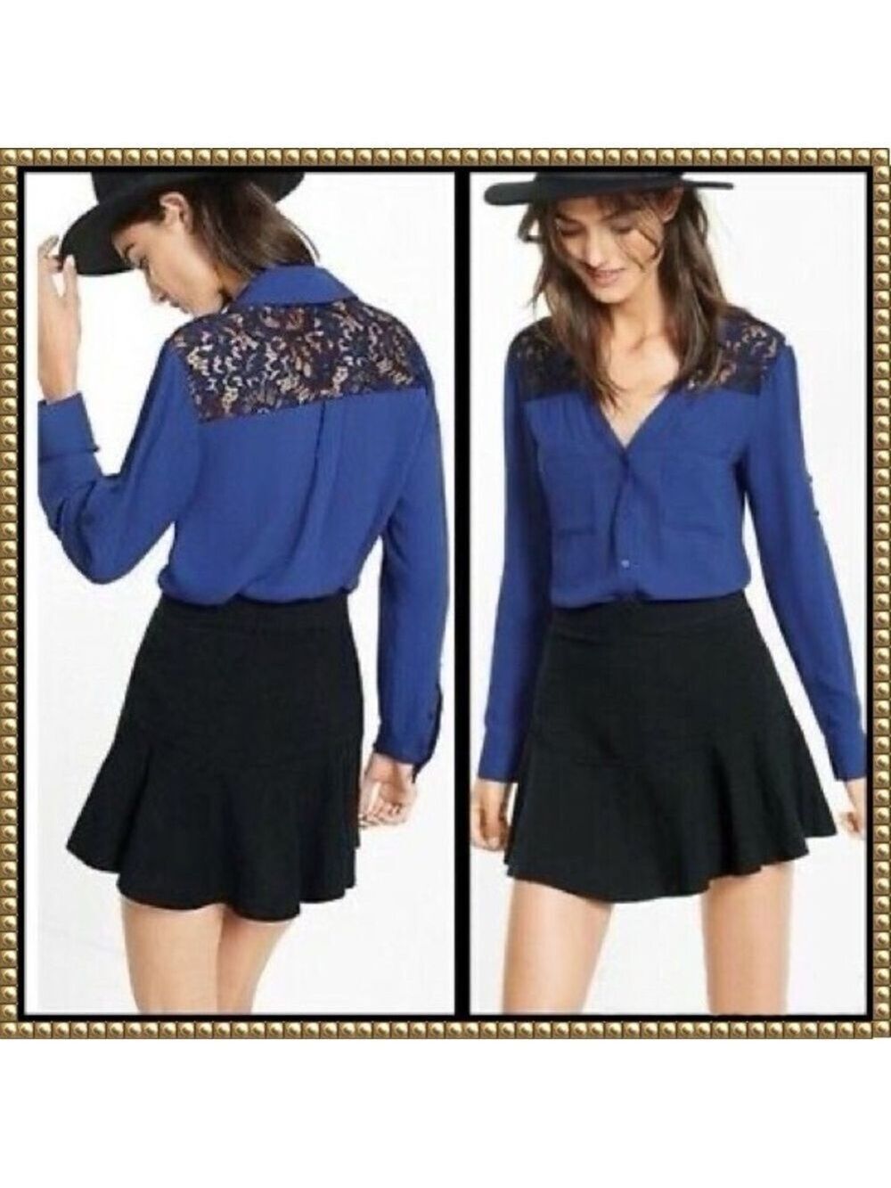 Express Portofino Slim Fit Lace Panel Shirt Small